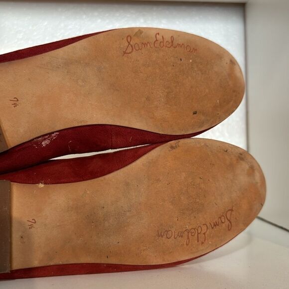 Sam Edelman Felicia Leather Suede Bow Round Toe Burnt Orange Ballet Flat Shoes - Picture 12 of 14